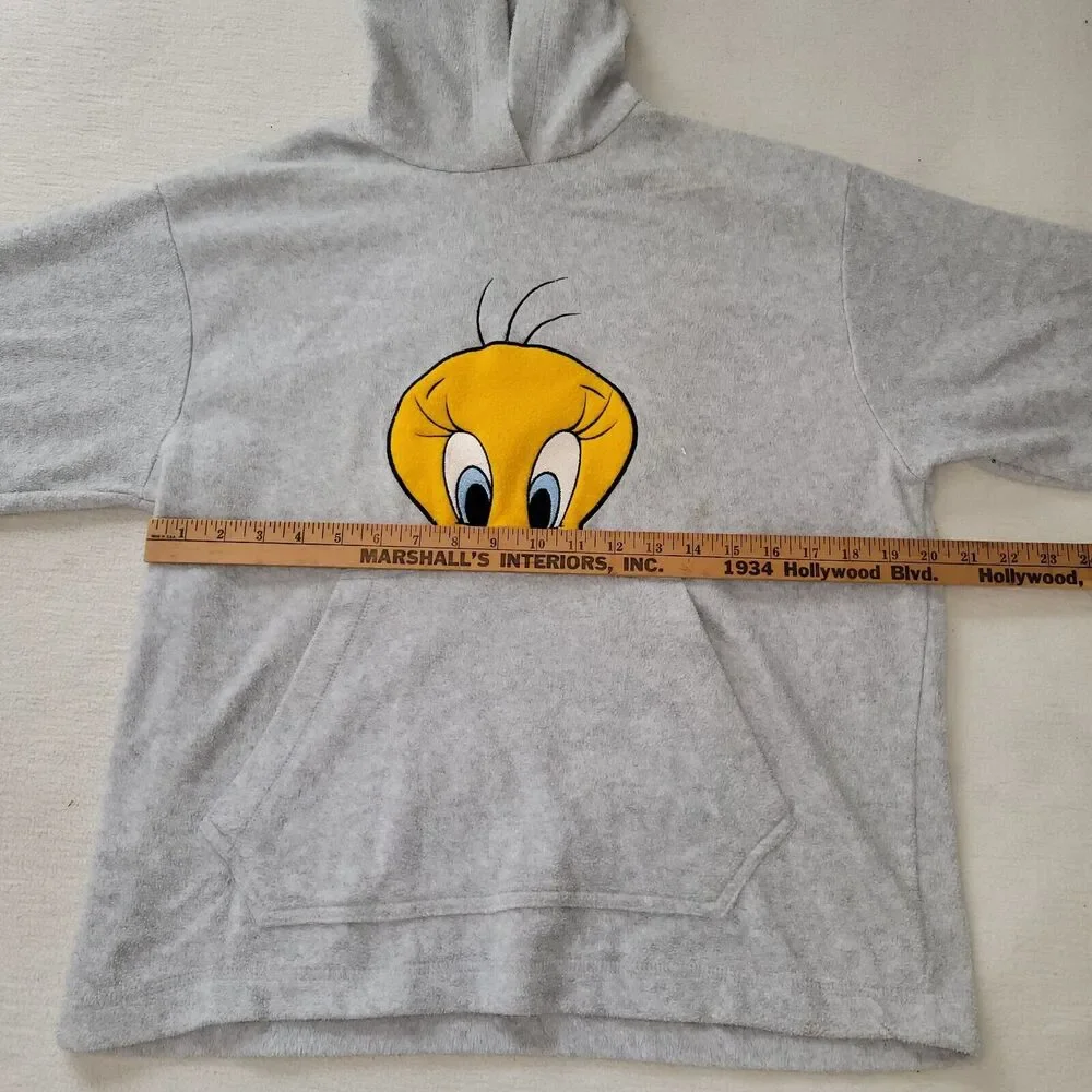 Vtg Looney Tunes Sweatshirt Sz M Womens Tweety Bird Hoodie 90s Retro Y2K Cartoon - Picture 10 of 16